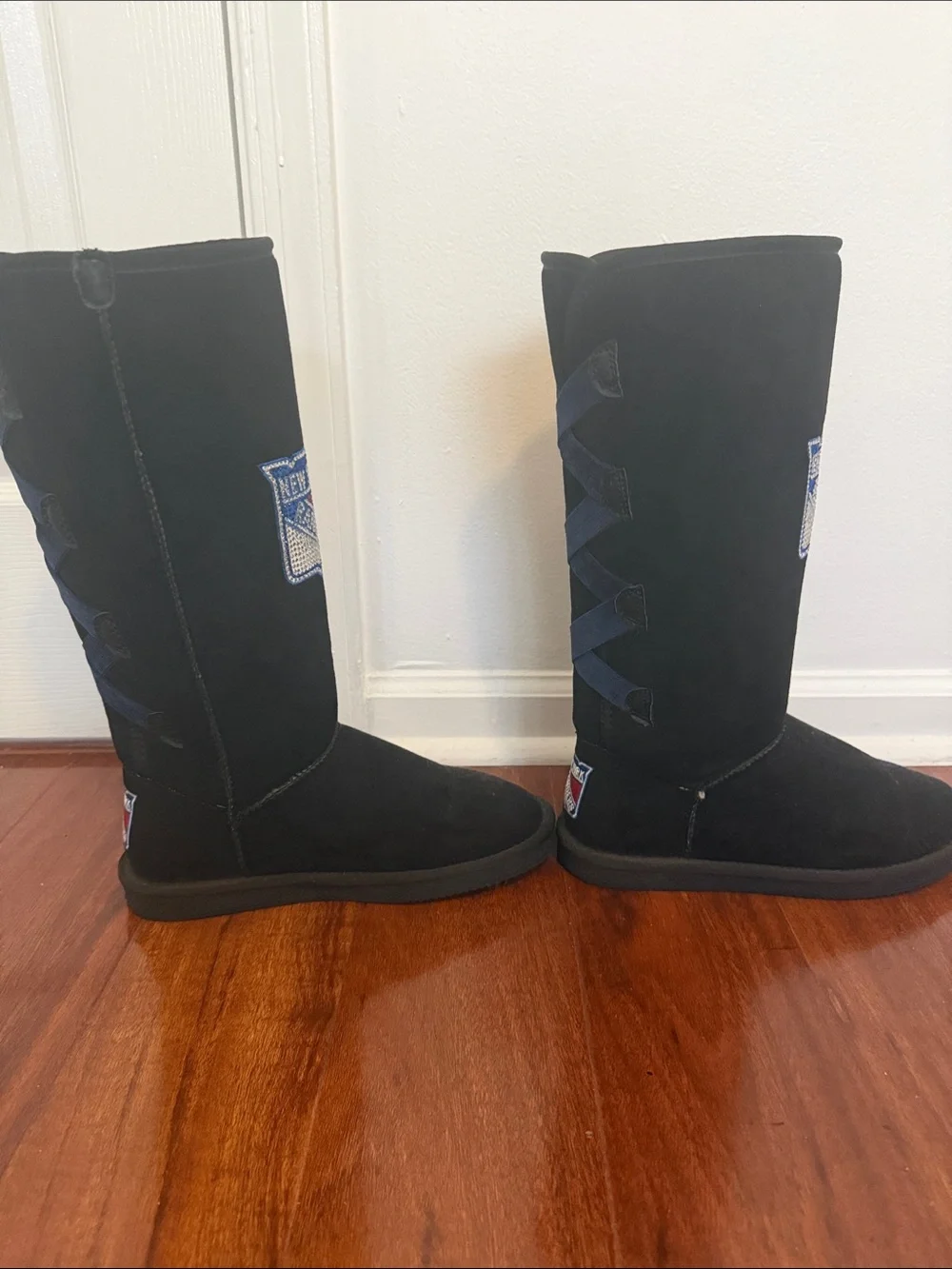 Black Knee-High Boots with New York Rangers Patch
